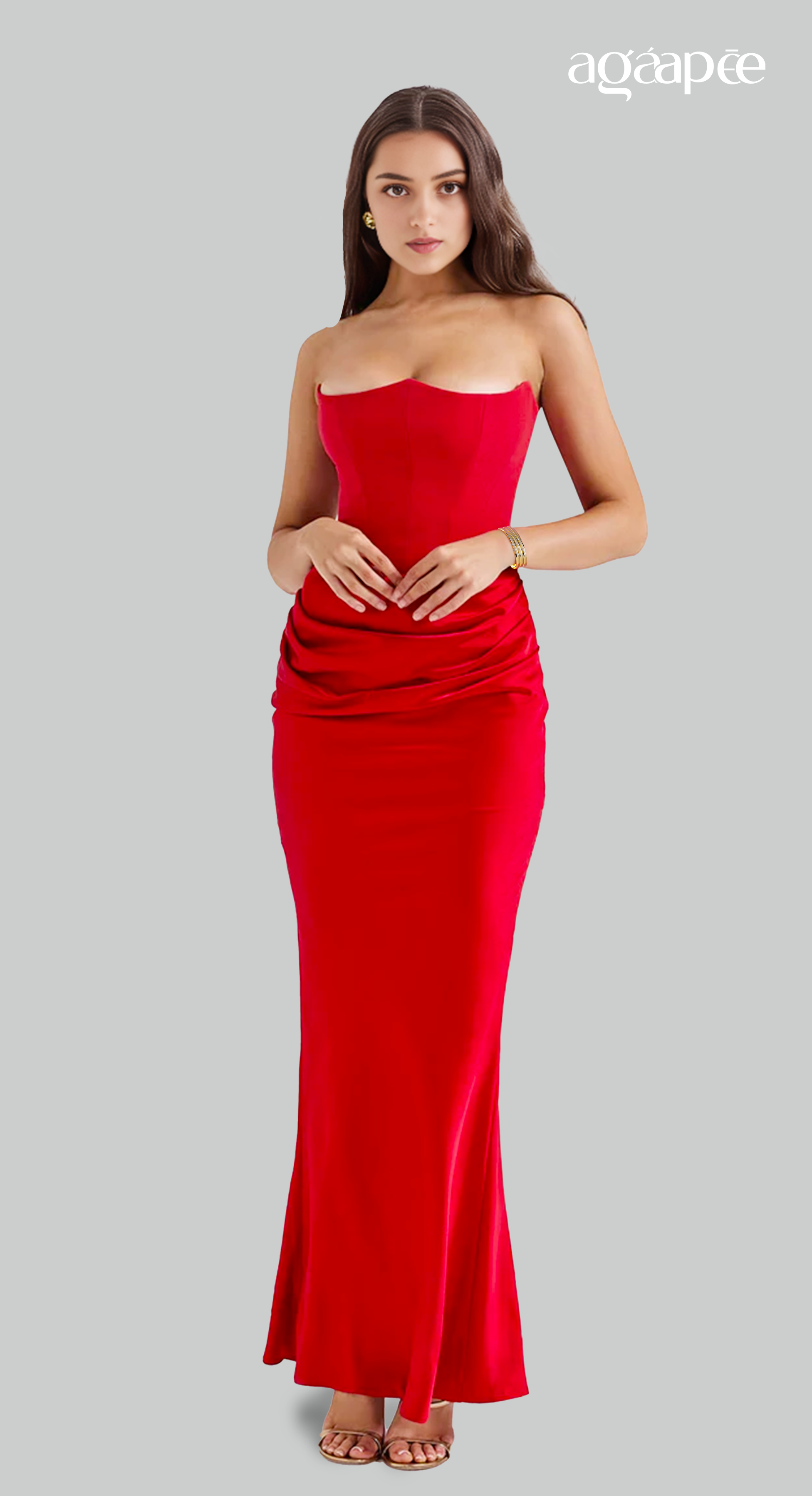 Pretty Woman- Showstopper Red Dress In Satin Silhouette Agape Pretty Woman- Showstopper Red Dress In Satin Silhouette Agape