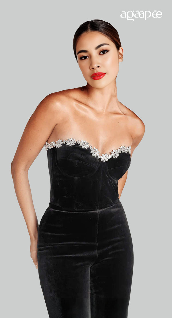 Juliet in 2025- Black Jumpsuit in Rich Velvet with Rhinestones