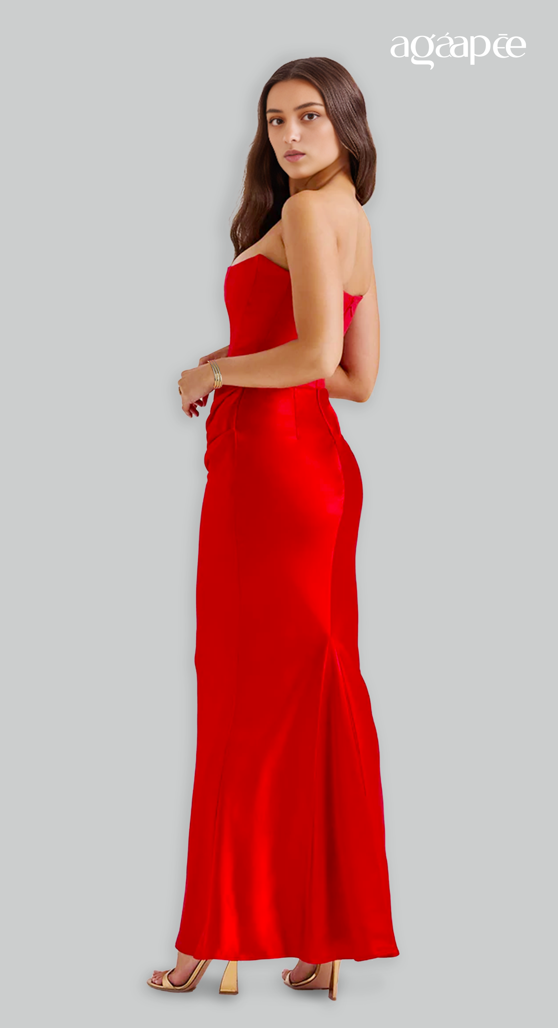 Pretty Woman- Showstopper Red Dress In Satin Silhouette Agape Pretty Woman- Showstopper Red Dress In Satin Silhouette Agape