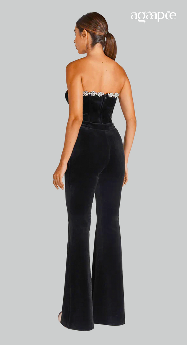 Juliet in 2025- Black Jumpsuit in Rich Velvet with Rhinestones